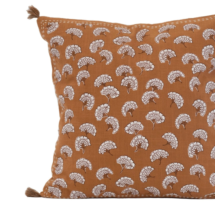 Coussin décoratif imprimé motif floral - Marron Brun