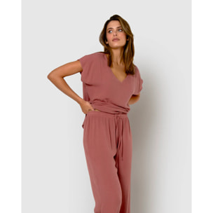 Camisa mujer bambula detalles plisados rosa