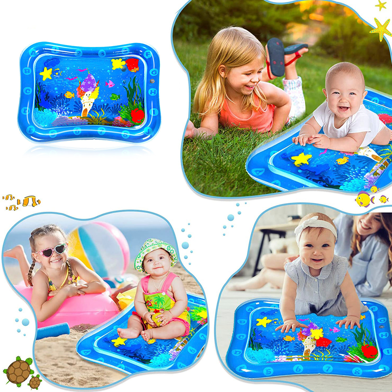 DAM Colchoneta hinchable infantil diseño fondo marino. 70x50cm. 70x50x9 Cm. Color: Azul