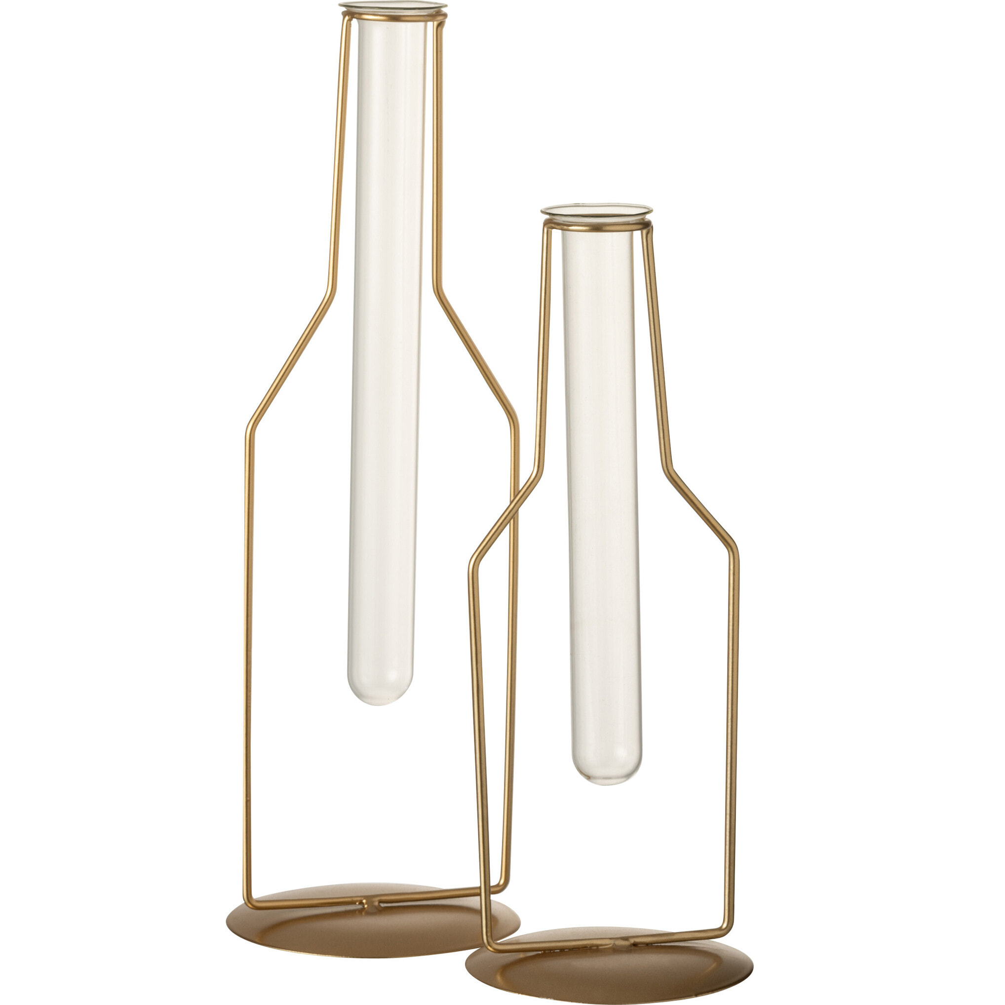 J-Line vase 1 Tube Bouteille - métal/verre - or - large - 2 pcs - 33 cm de hauteur