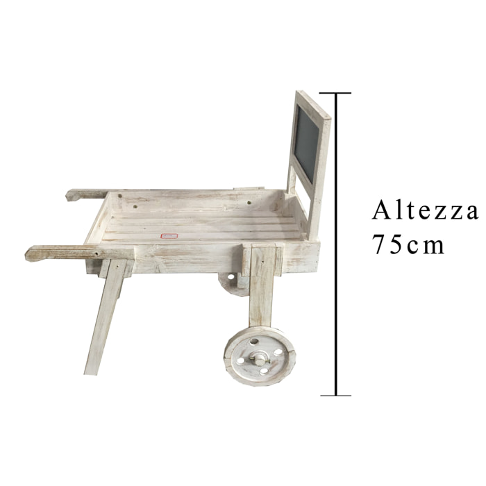 Carretto Con Lavagna. Altezza 75 Cm - Pezzi 1 - 75X75X38cm - Colore: Bianco - Bianchi Dino - Decori Casa E Complementi