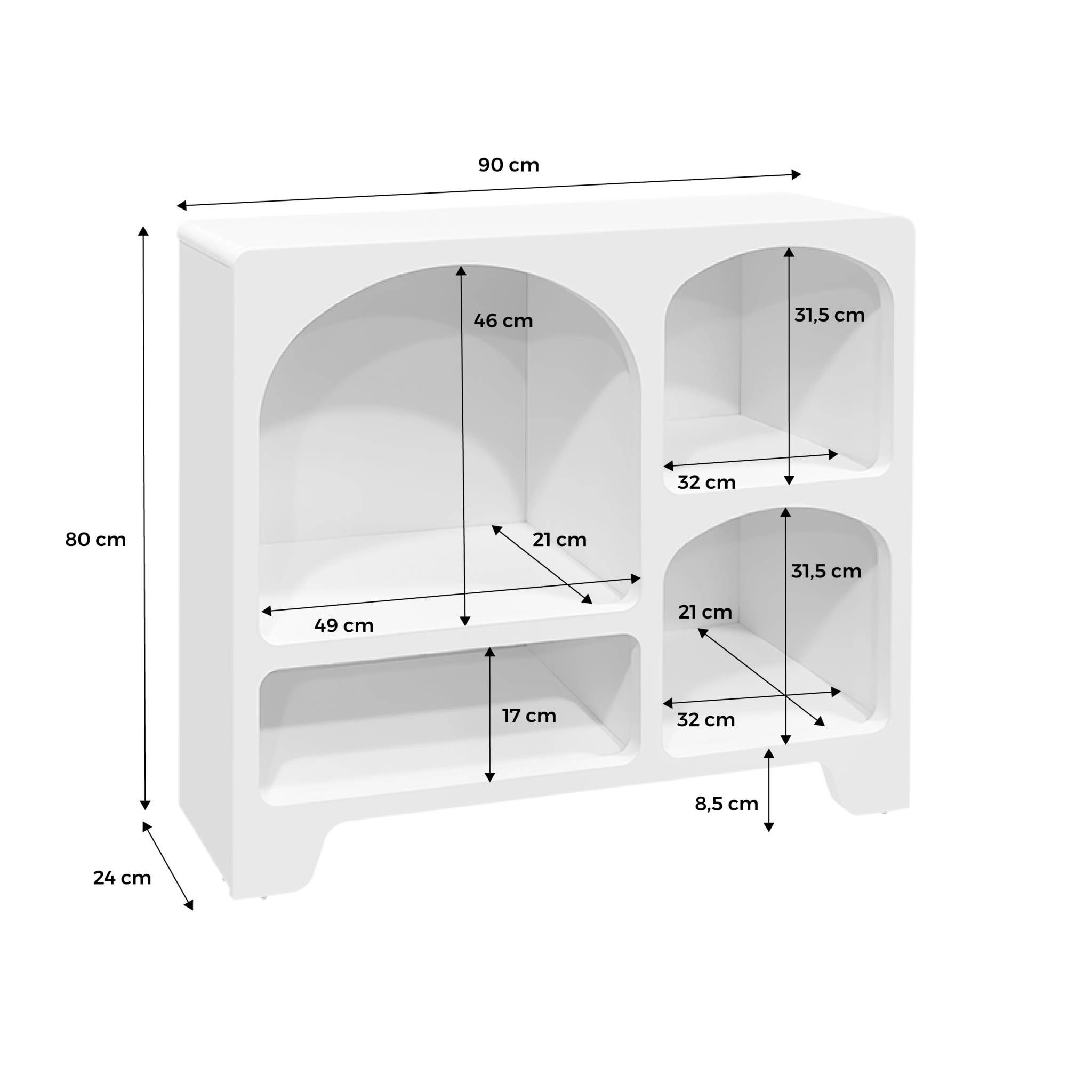 Buffet organique 4 compartiments. buffet bas. effet bois blanc 90cm