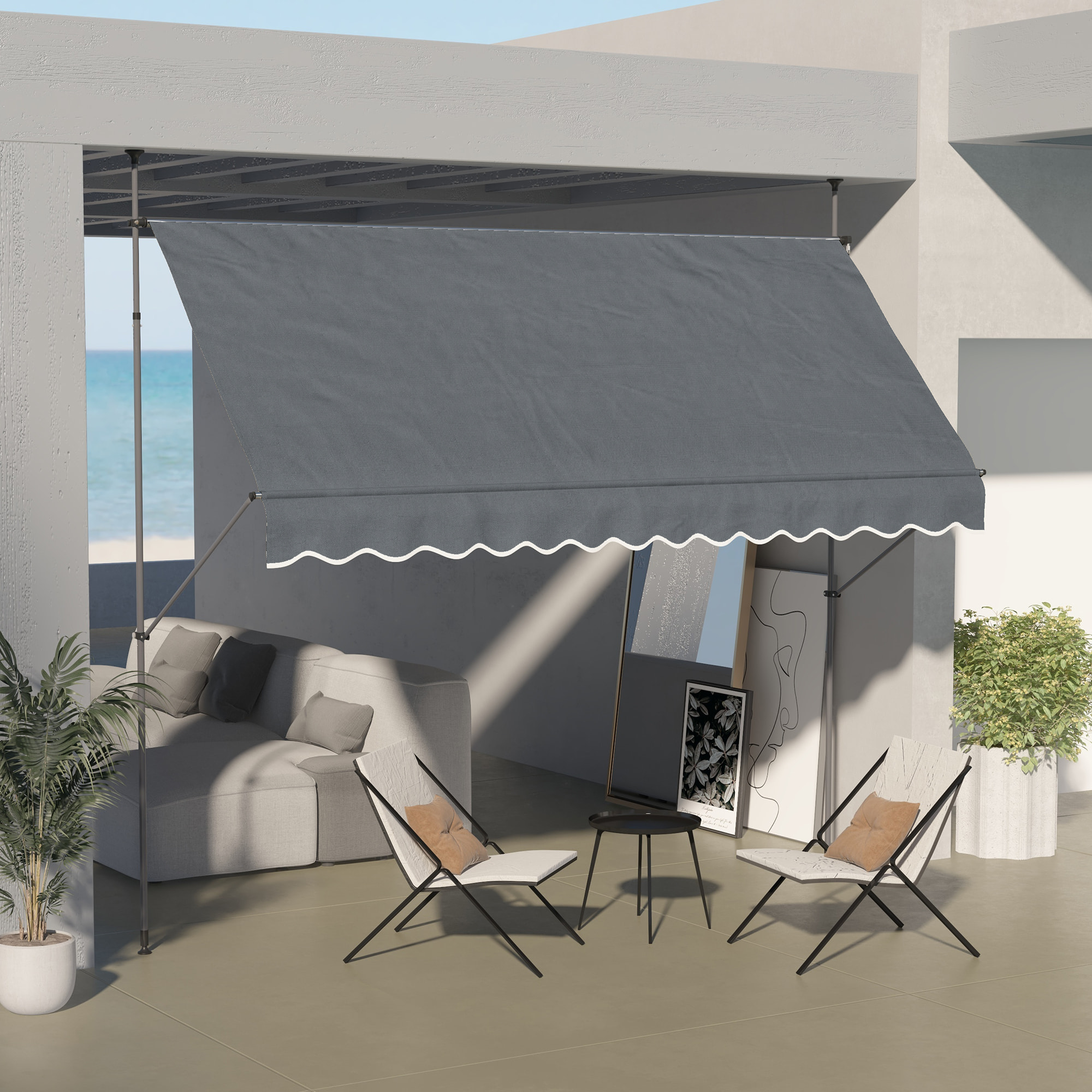 Toldo Manual Retráctil 3,5x1,2 m Toldo Exterior Terraza Enrollable Altura Ajustable con Manivela 210-300 cm Sin Taladro Protección UV30+ para Balcón Jardín Gris Oscuro