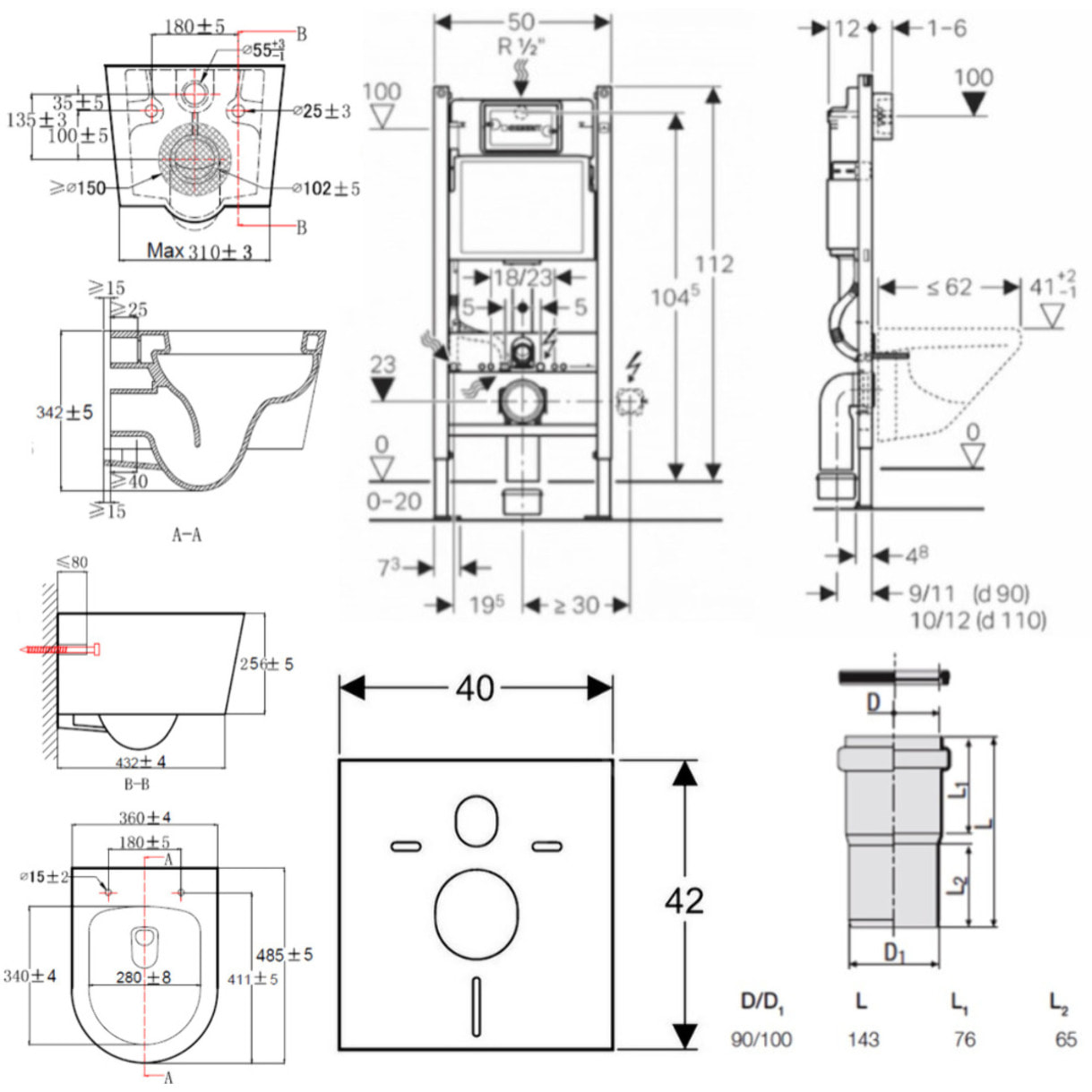 Pack Bati-support Geberit 112cm + WC sans bride Swiss Aqua Technologies + Plaque blanche + Set d'isolation (SATrimlessGeb3SET)