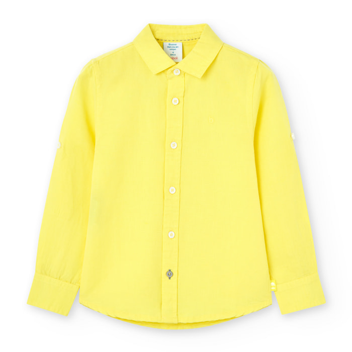 Camisa larga niÃ±o, lino estampada lisa, camisero, amarillo