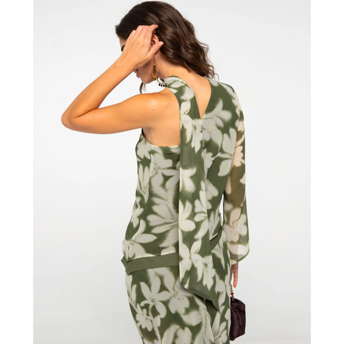 Blusa asimétrica con estampado de flores de mujer