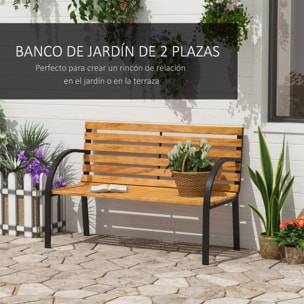 Banco de Jardín de Madera de 2 Plazas 122x60x83 cm con Respaldo y Apoyabrazos Listones y Marco de Acero Carga 220 kg Color Natural y Negro