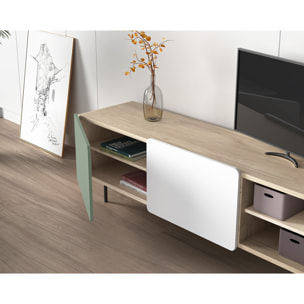 Bajo tv Biscuit roble-verde-blanco 54x180x44 cm