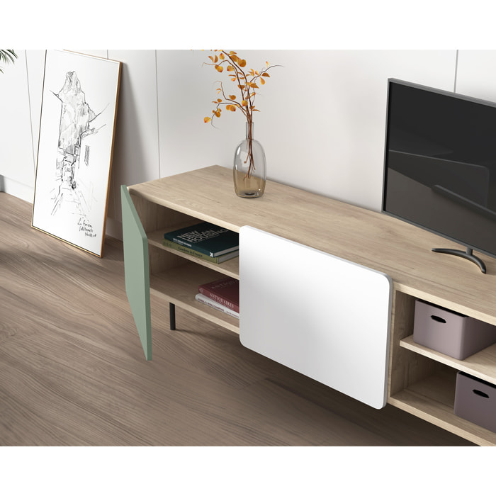 Bajo tv Biscuit roble-verde-blanco 54x180x44 cm