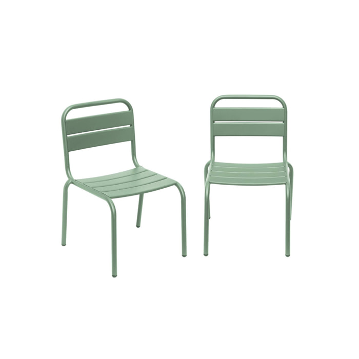 Lot de 2 chaises en métal vert clair pour enfant. salon de jardin enfant