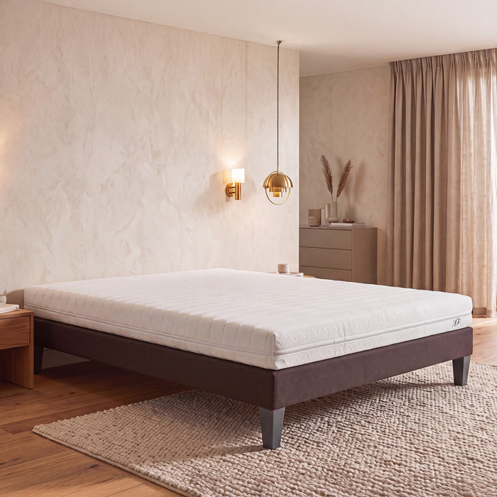 Ensemble Matelas Egio & Sommier Kit15, 12 cm, Latex Synthétique, Soutien Ferme, Déhoussable, Technologie Tri-Lattes