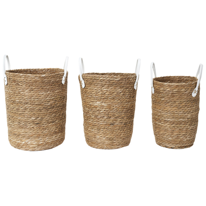 Panier Tresse Anses Imitation Cuir X3