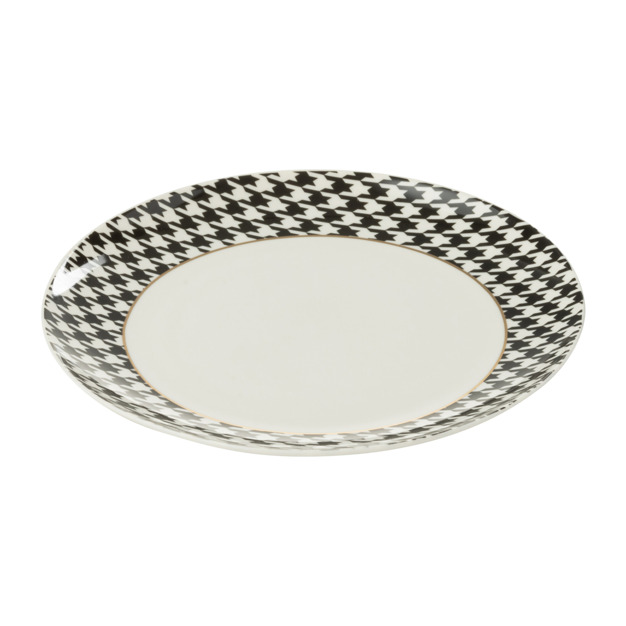 J-Line assiette Pied-De-Poule - porcelaine - blanc/noir - medium - boîte de 4