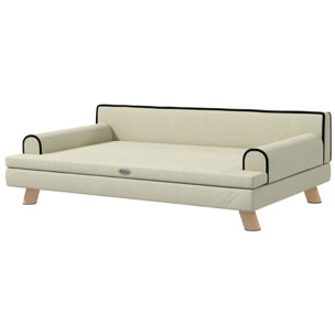 Canapé chien lit pour chien design scandinave coussin moelleux piètement bois dim. 100L x 62l x 32H cm polyester beige