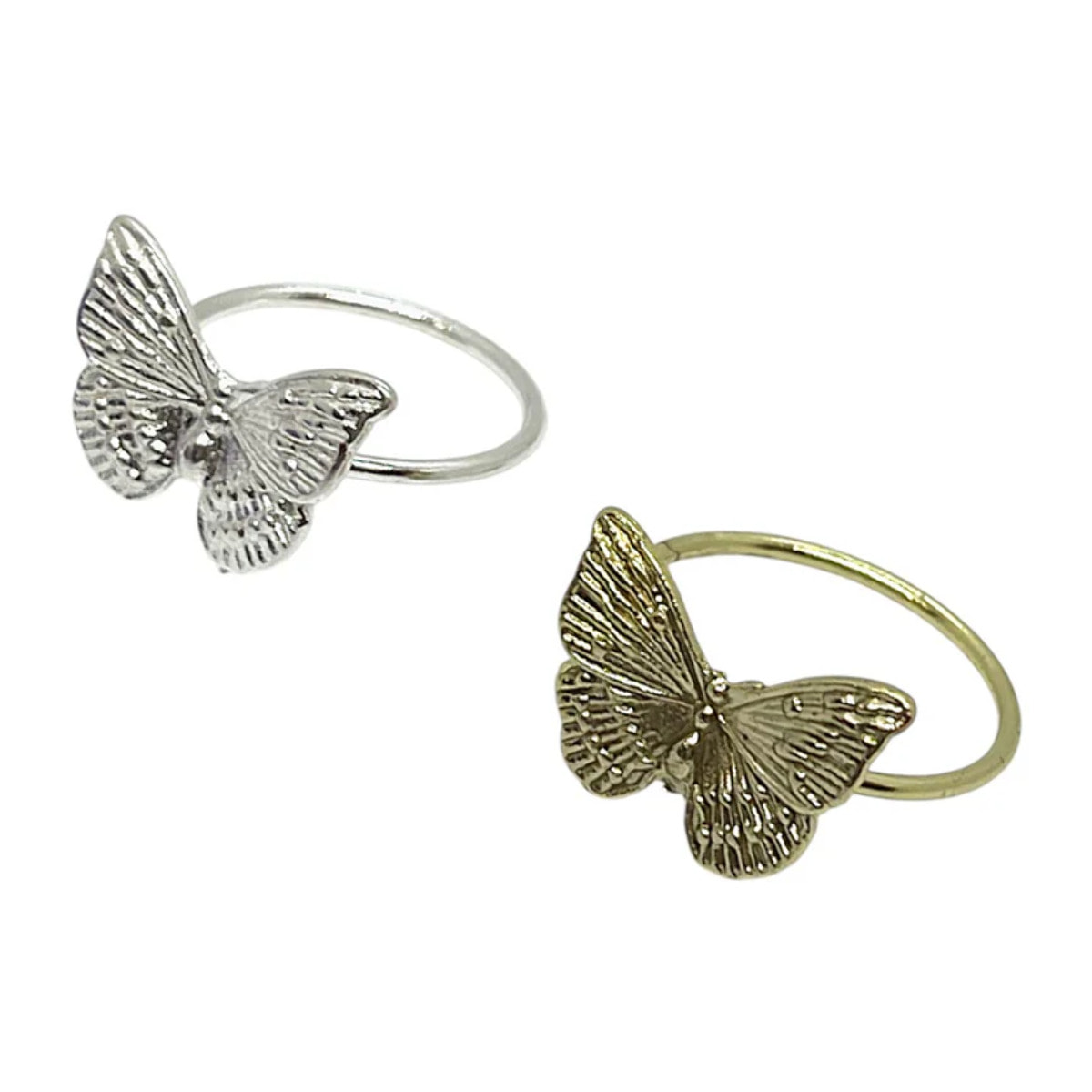 Pack de anillos finos de mariposa plata 10µ y dorado