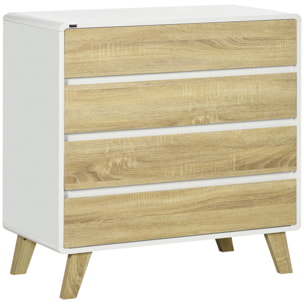 Commode design scandinave - 4 tiroirs - MDF panneaux blanc aspect chêne clair