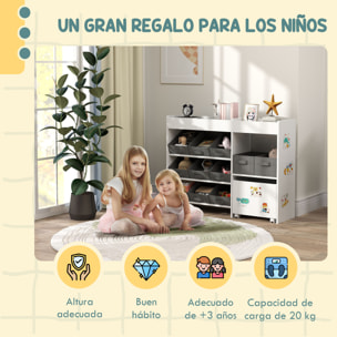 Estantería para Juguetes para Niños Organizador Infantil con 11 Cestas Extraíbles Compartimentos y Láminas de Pegatinas para Guardería Sala de Juegos 105x30x80 cm Blanco
