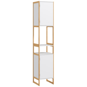 Meuble colonne salle de bain 2 niches 2 portes étagère dim. 33L x 33l x 170H cm bambou blanc