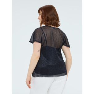 Fiorella Rubino - Camiseta de lúrex con escote suave - Azul