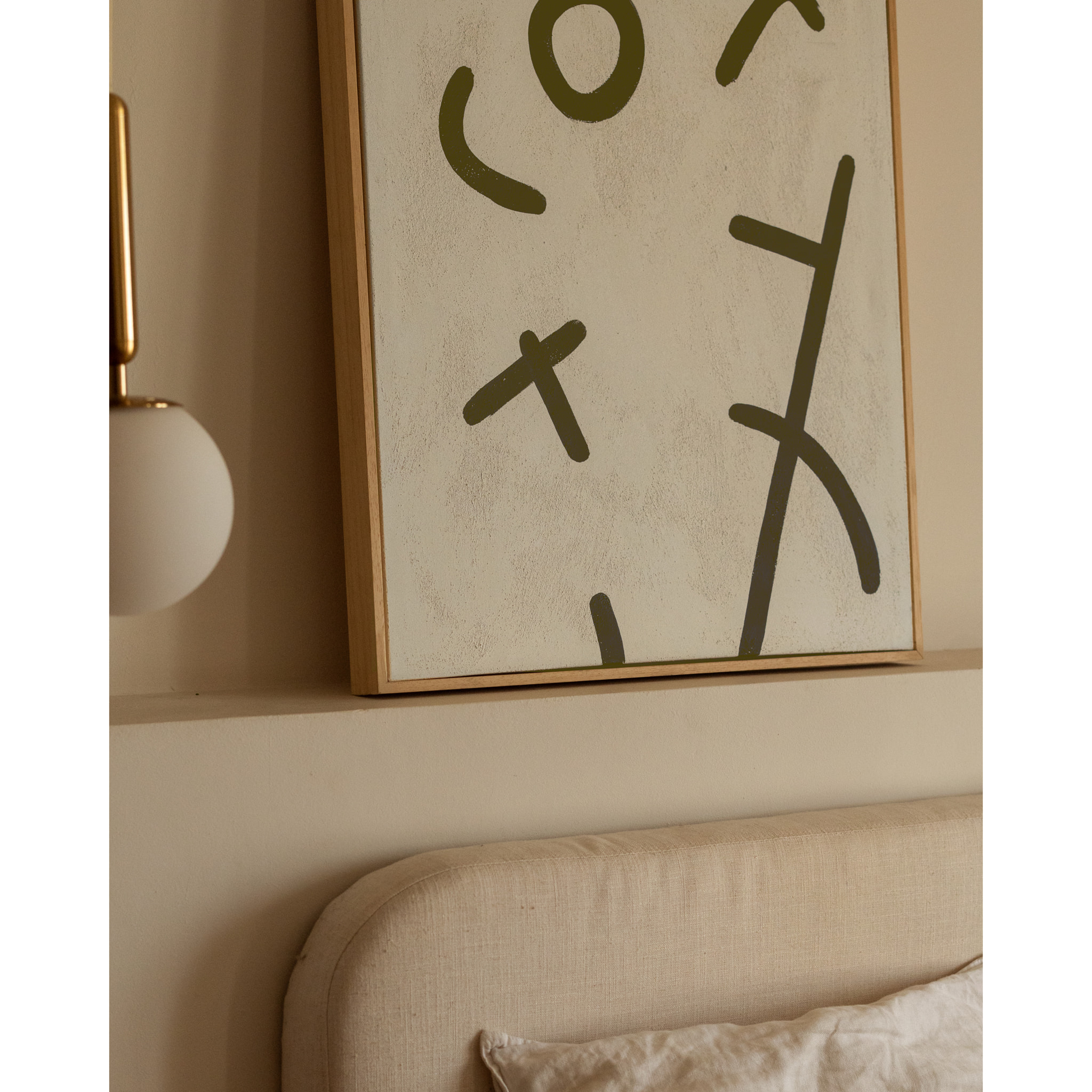 Cuadro beige y verde decorativo sobre algodón con bastidor de madera pintado a mano con pintura al óleo en varias medidas
