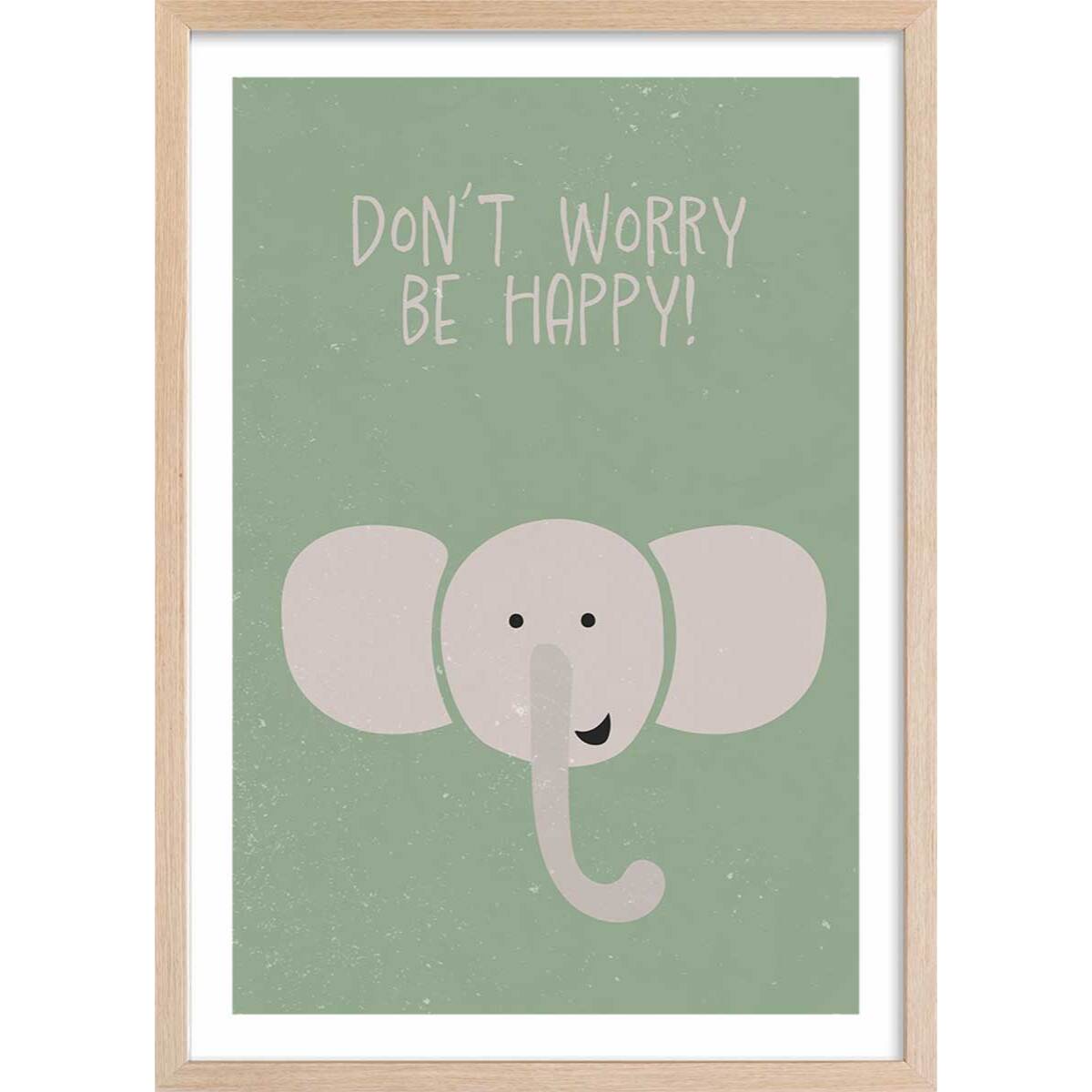 Affiche enfant elephant Affiche + cadre en bois - Chêne