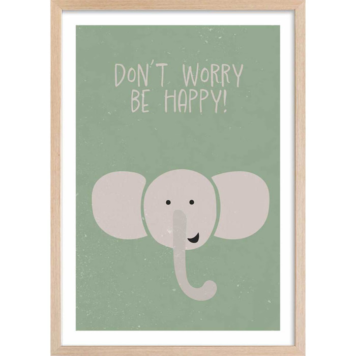 Affiche enfant elephant Affiche + cadre en bois - Chêne