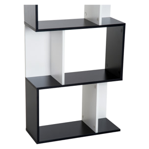 Bibliothèque étagère meuble de rangement design contemporain en S 5 étagères 60L x 24l x 185H cm noir blanc