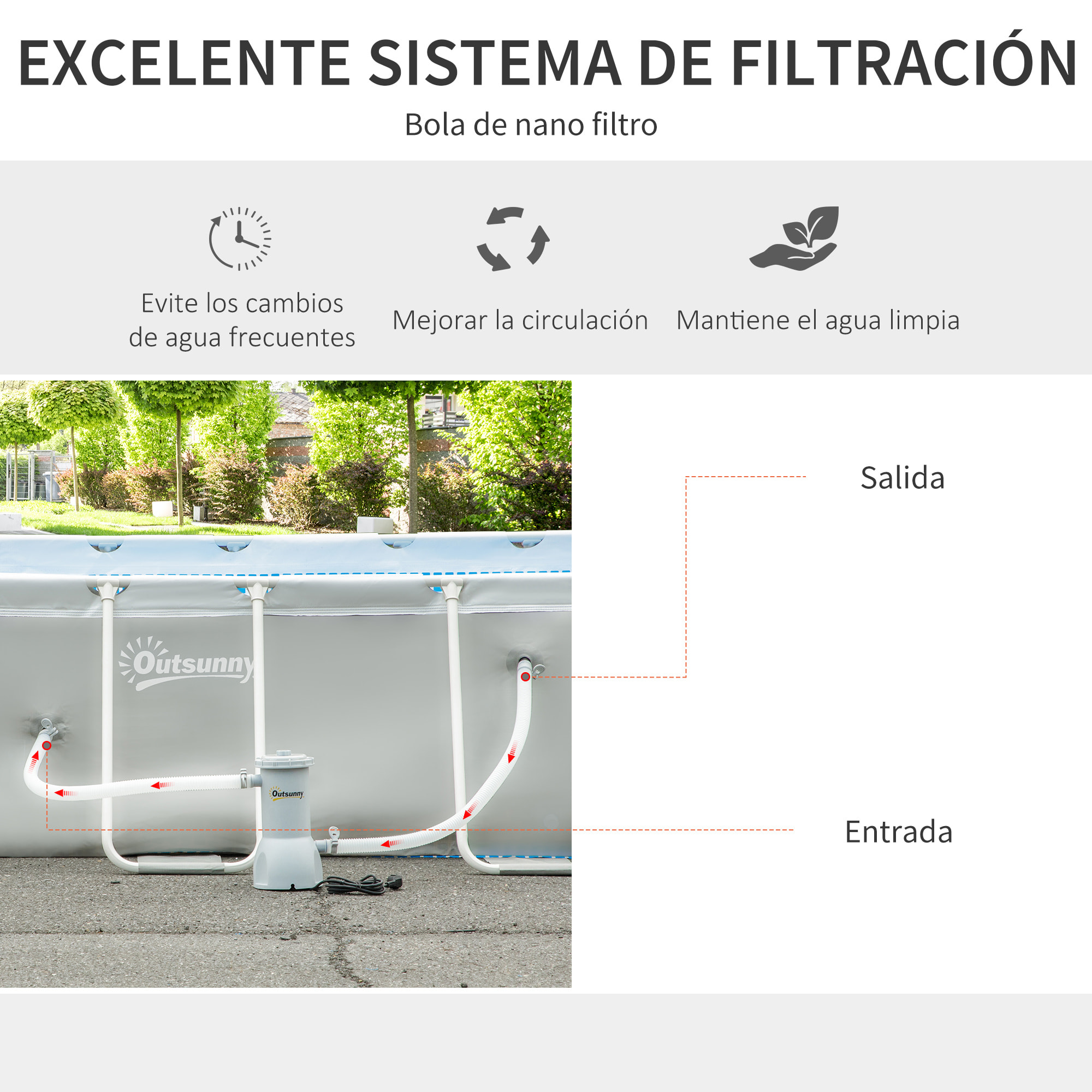 Piscina Desmontable Tubular 340x215x80 cm con Depuradora Cartucho 4.000 L/H Gris