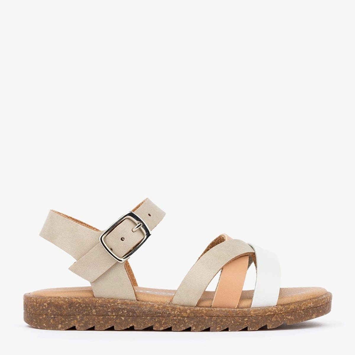 Sandalias multicolor con tiras para niña, color topo, cuero