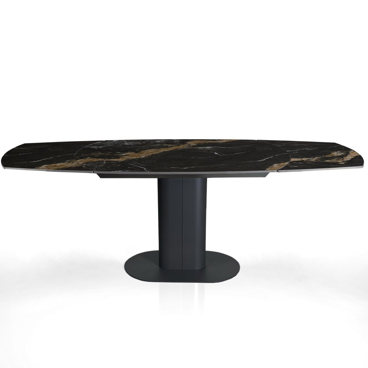 Table à manger extensible Tomasucci FYRM, en céramique, marbre noir, gris, 120/160/200 × 89 × 76 cm