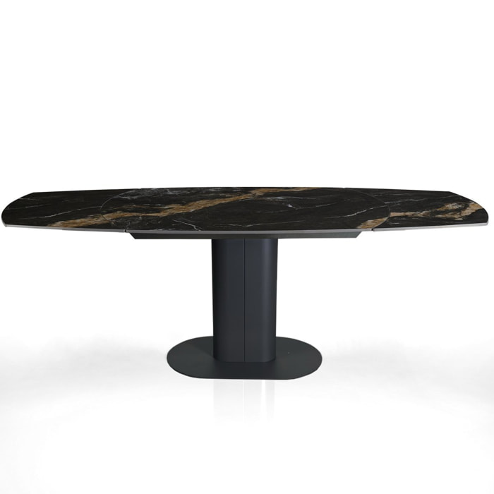 Table à manger extensible Tomasucci FYRM, en céramique, marbre noir, gris, 120/160/200 × 89 × 76 cm