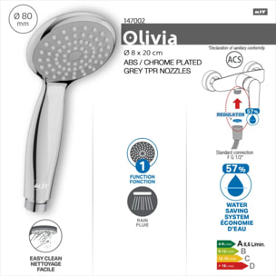 Pommeau de douche Olivia MSV – Jet pluie, économie d'eau et design chromé