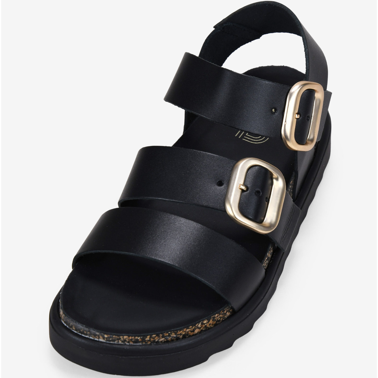 Sandalias de cuña negras en piel con hebillas