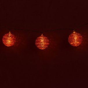 Guirnalda de 10 luces led navideña con bolas decorativas en rojo y blanco