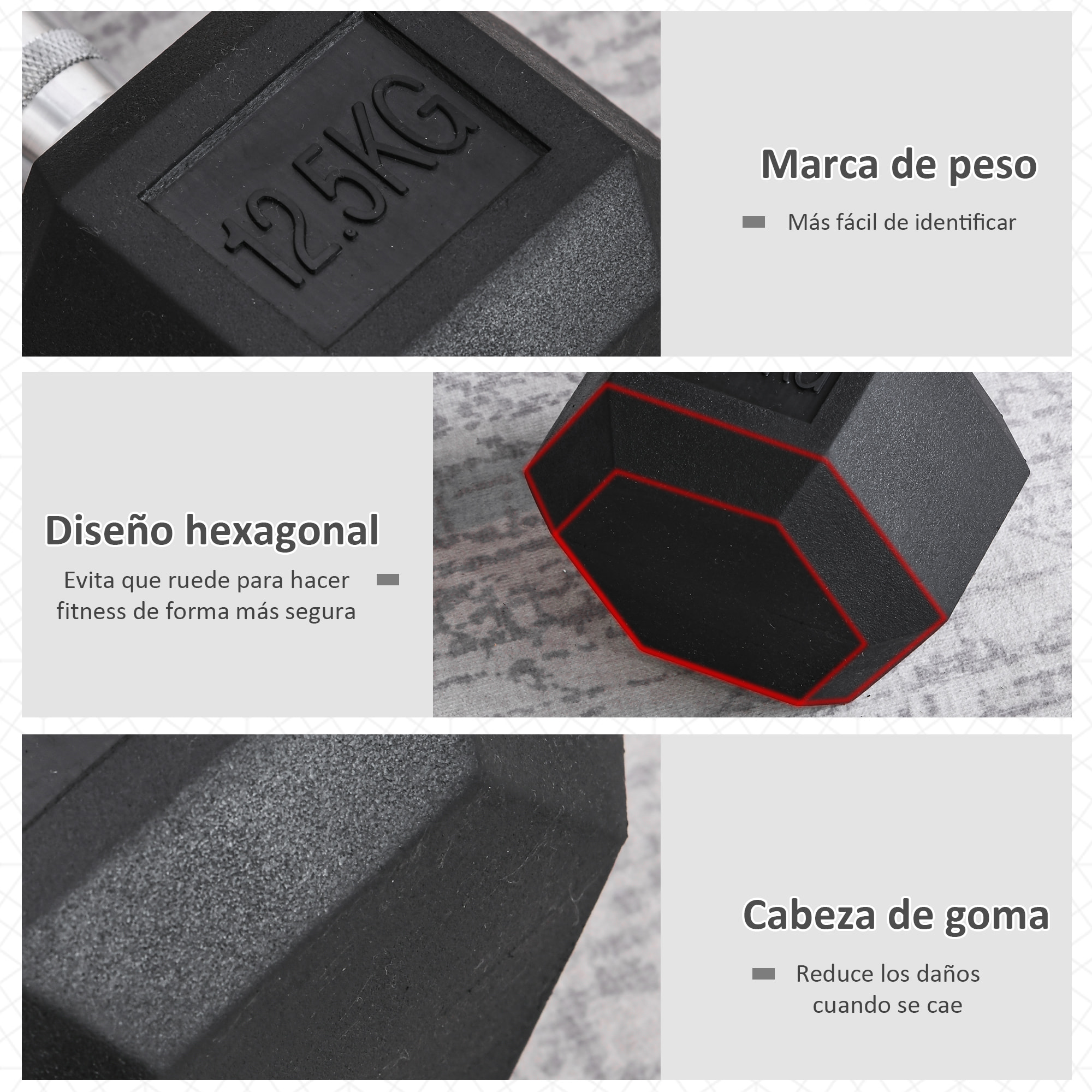 Mancuerna Hexagonal 12,5 kg de Hierro Fundido Pesas de Acero Recubiertas de Goma con Mango Moleteado para Musculación Entrenamiento en Casa Gimnasio