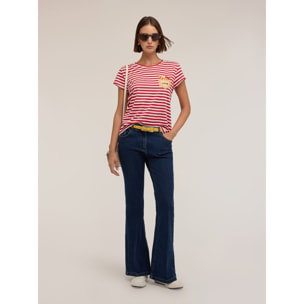 Motivi - T-shirt a righe con applicazione orsetto - Rosso