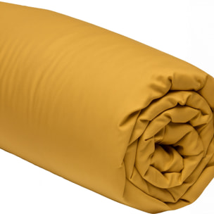 Drap housse 100% coton uni - jaune moutarde
