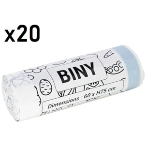 20 sacs poubelles résistants BINY 30L/50L