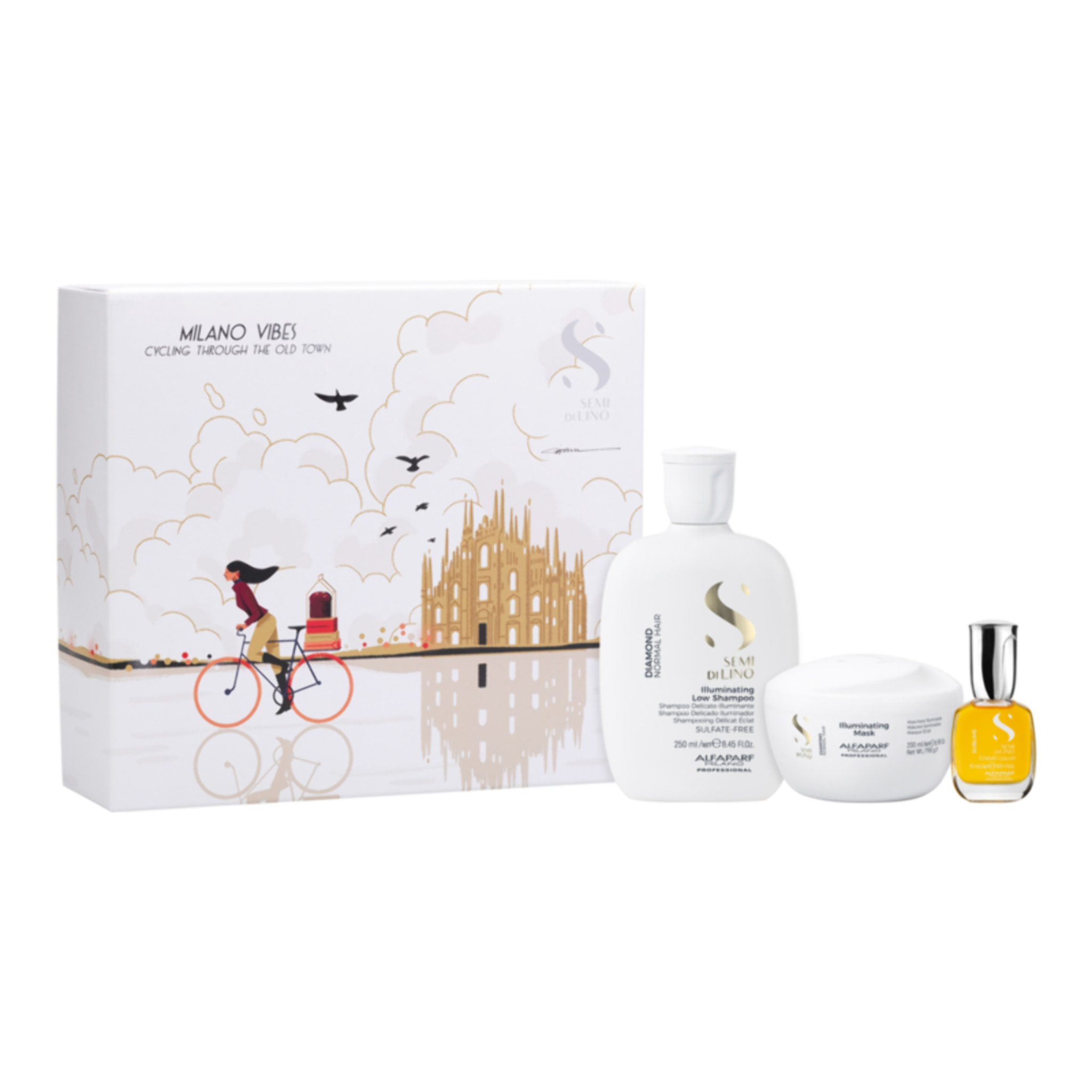ALFAPARF MILANO Set Holiday Semi Di Lino Diamond Shampoo 250ml + Conditioner 200ml + Oil 15ml