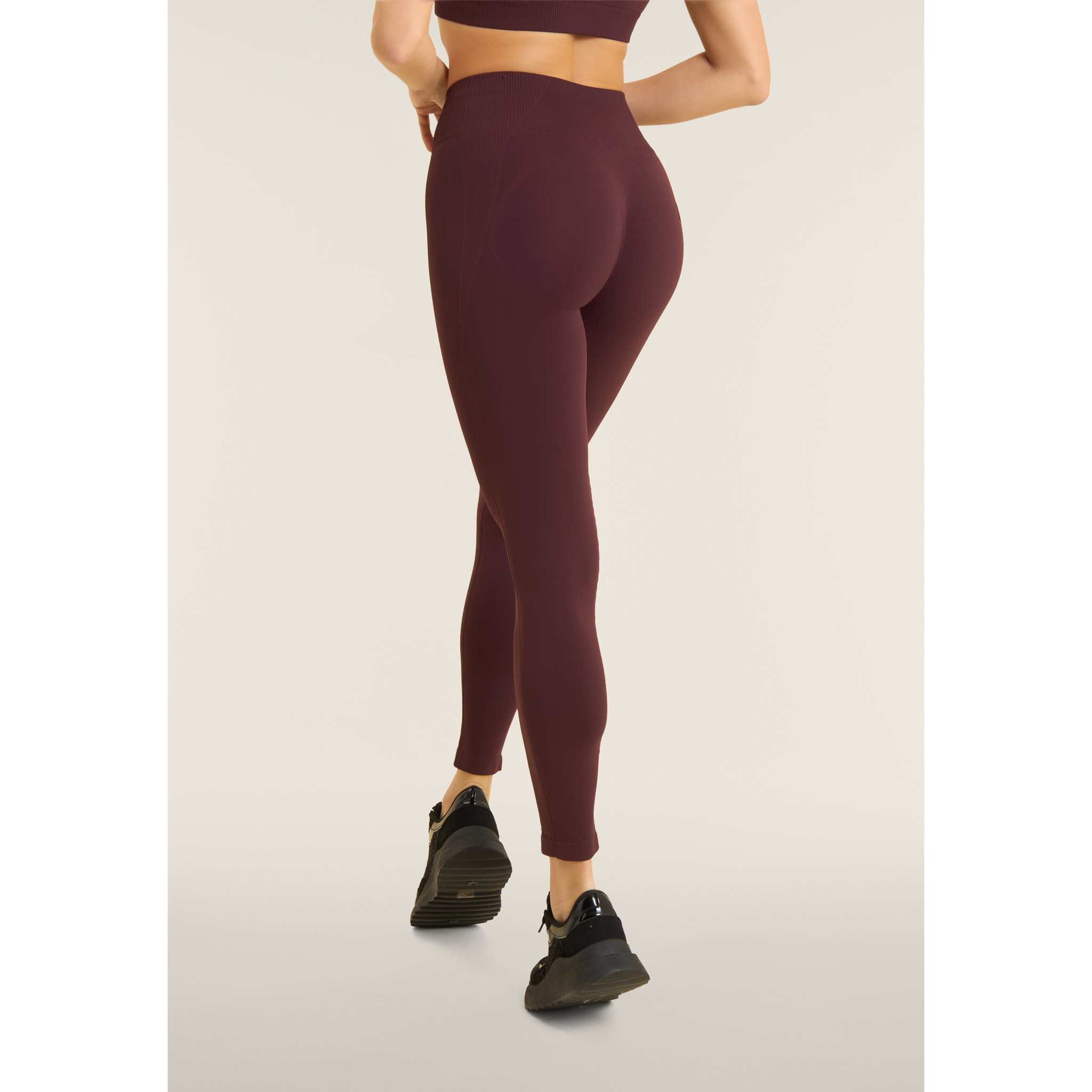 Leggings Seamless 7/8 con Vita Alta e Inserti in Costina