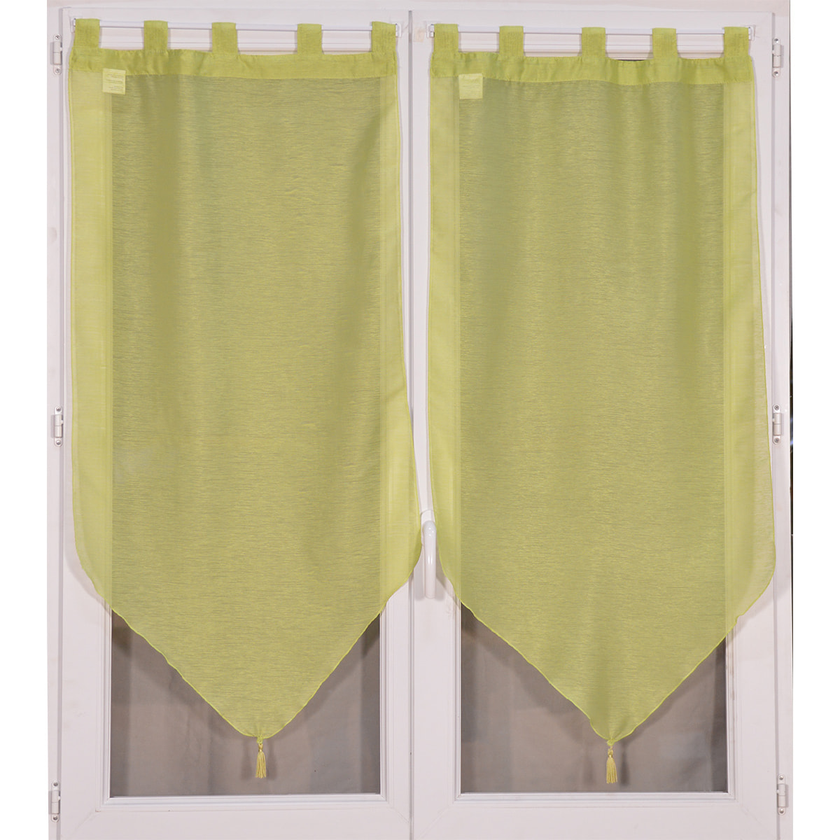Paire de petits voilages anis en pointe avec pompon - Vert clair