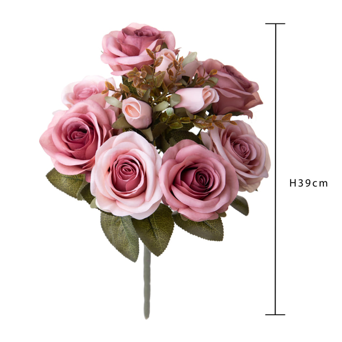 Bouquet Rose Anticato 39 Cm - Pezzi 4 - 18X39X18cm - Colore: Rosa - Bianchi Dino - Fiori Artificiali