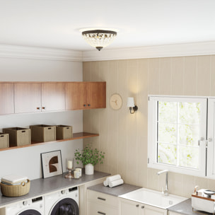 Lámpara de Techo de Cristal Clásica con 2 Casquillos E14, 40W, Plafón de Techo Vintage con 168 Cuentas de Cristal para Dormitorio, Salón, Cocina y Comedor, Negro