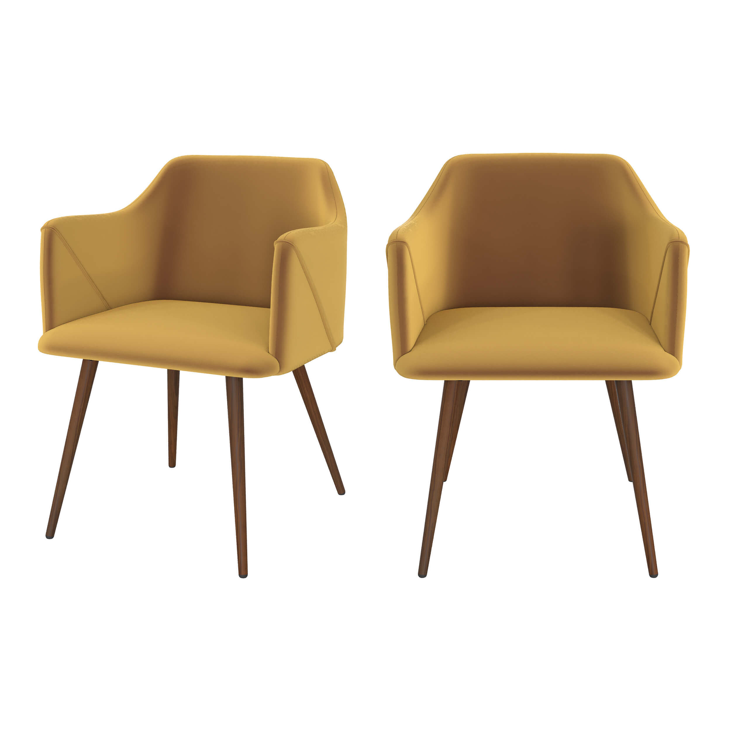 Lot de 2 chaises avec accoudoirs en velours jaune moutarde - Daisy