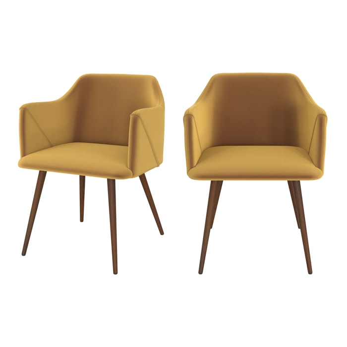 Lot de 2 chaises avec accoudoirs en velours jaune moutarde - Daisy