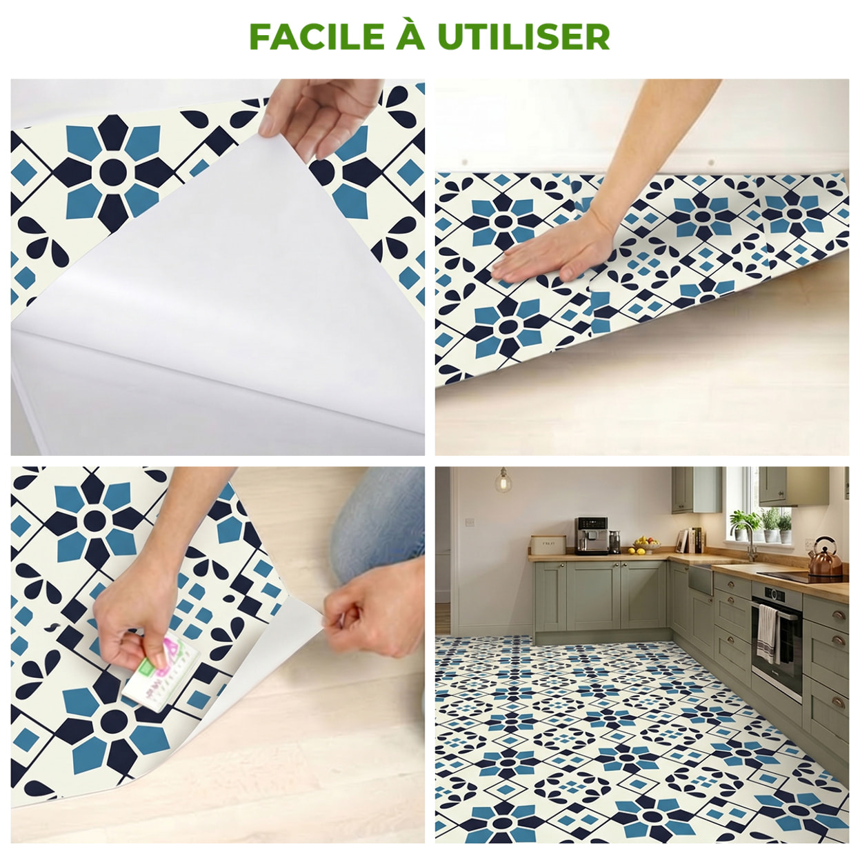 Sticker Sol avec laminat de Protection en Plastique Anti-dérapant | Stickers adhésif Sol - CARREAUX DE CIMENT SOL KARINA - 1 sticker