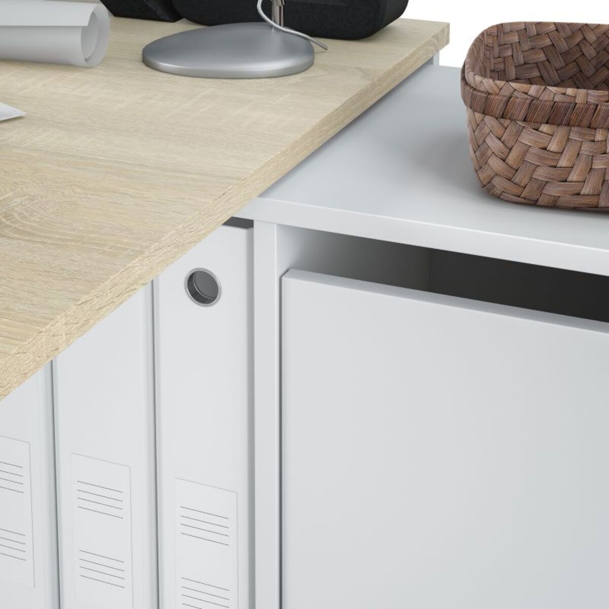 Mesa de escritorio Move Blanco Artik (Blanco Mate) - Roble Canadian