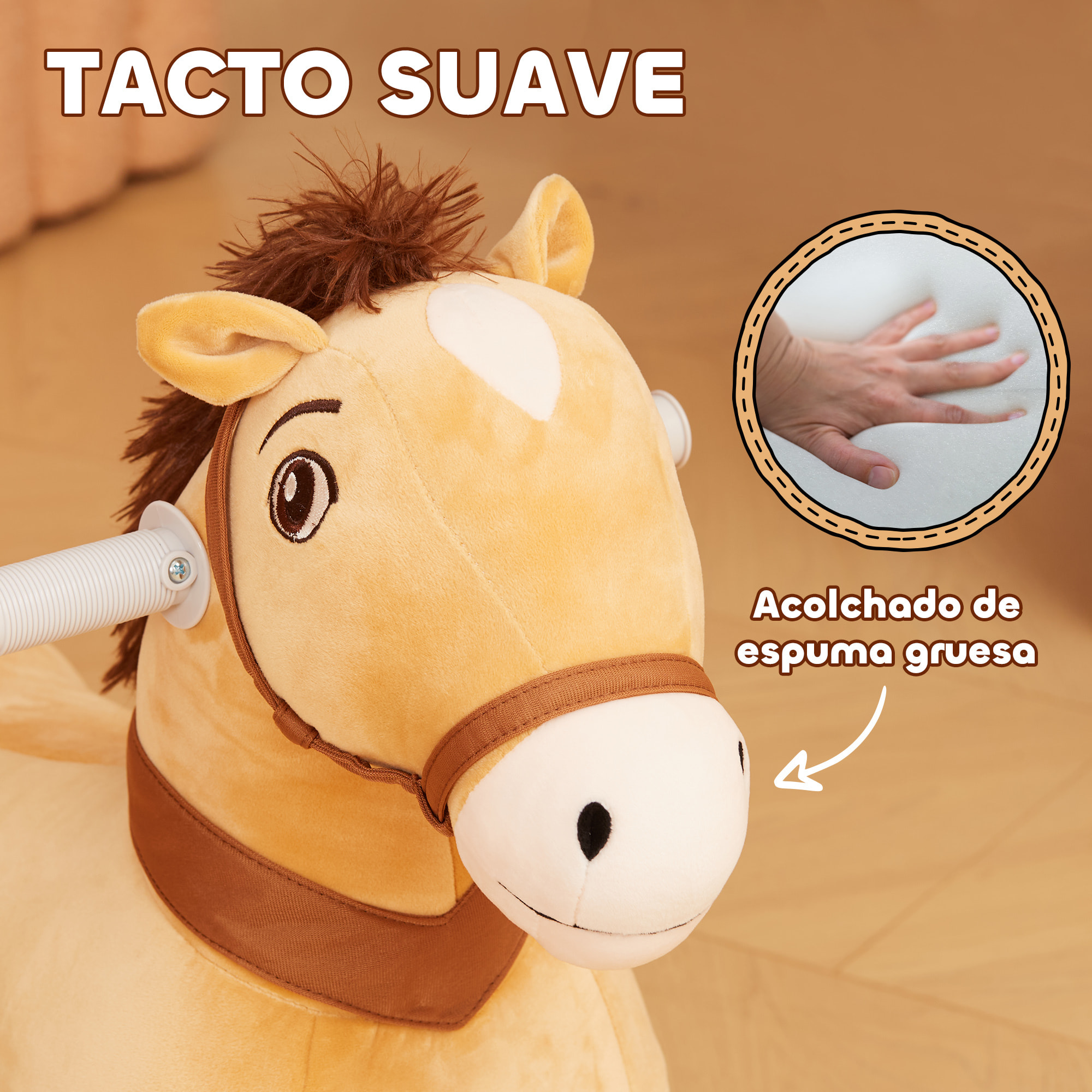 Caballo Eléctrico para Niños de 18 a 36 Meses Caballo de Juguete Eléctrico con Batería 6V Ruedas y Música Carga 25 kg 69x34x53 cm Marrón