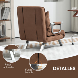 Sofá Cama de 1 Plaza 2 en 1, Sillón Cama Plegable Tapizado en Ante Sintético, con Respaldo Ajustable en 5 Niveles y Almohada Acolchada, para Oficina, Dormitorio, Salón, 65x69x80 cm, Marrón