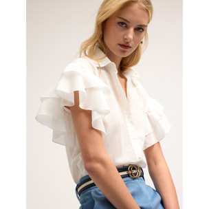 Motivi - Camicia con maniche volant - Bianco